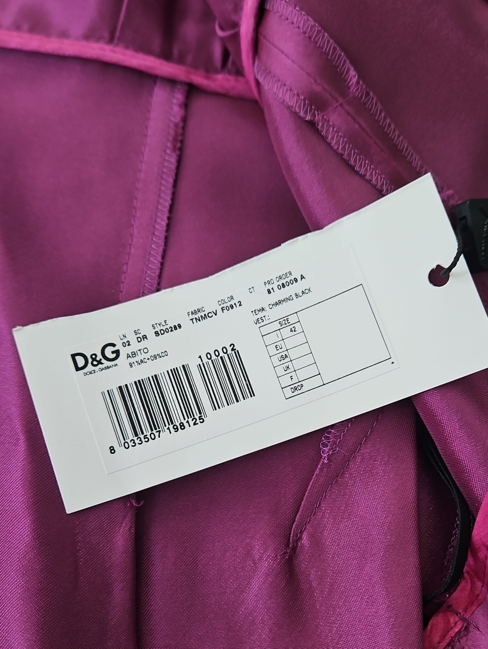 NWT Dolce & Gabbana D&G Satin Magenta Dress Black Velvet 42/M - Picture 12 of 12